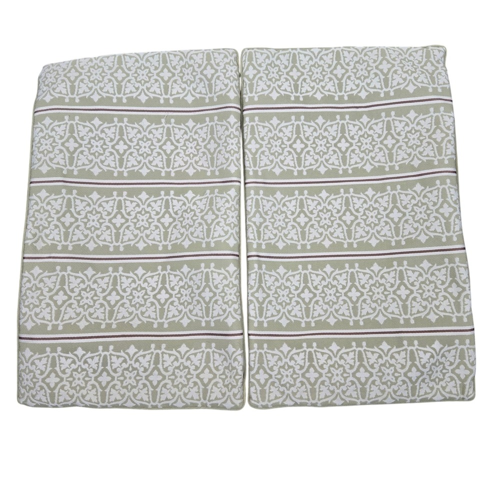 Restoration Hardware Pillow Covers Set of 2 Green Cream Jacquard Floral Cottage